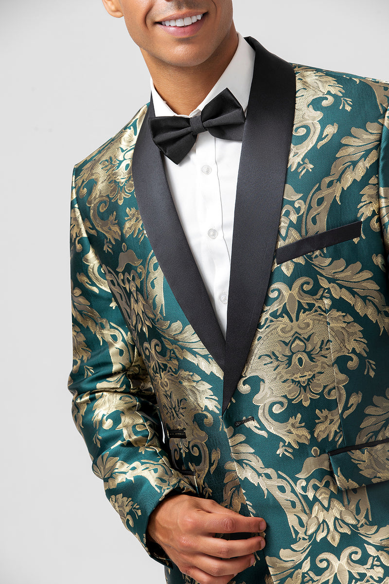 Load image into Gallery viewer, Shawl Lapel One Button Dark Green Men&#39;s Blazer