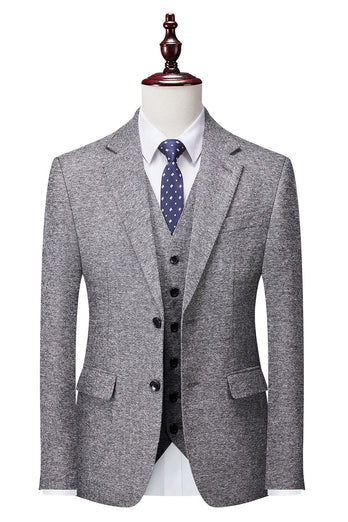 Grey Double Breasted 3 Pieces Men's Suit