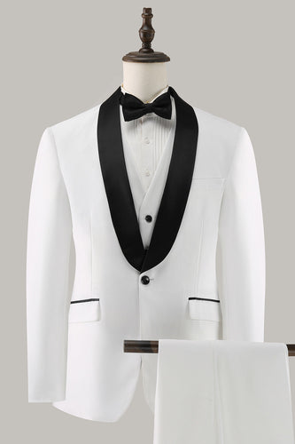 White Shawl Lapel 3 Piece One Button Men's Prom Suits