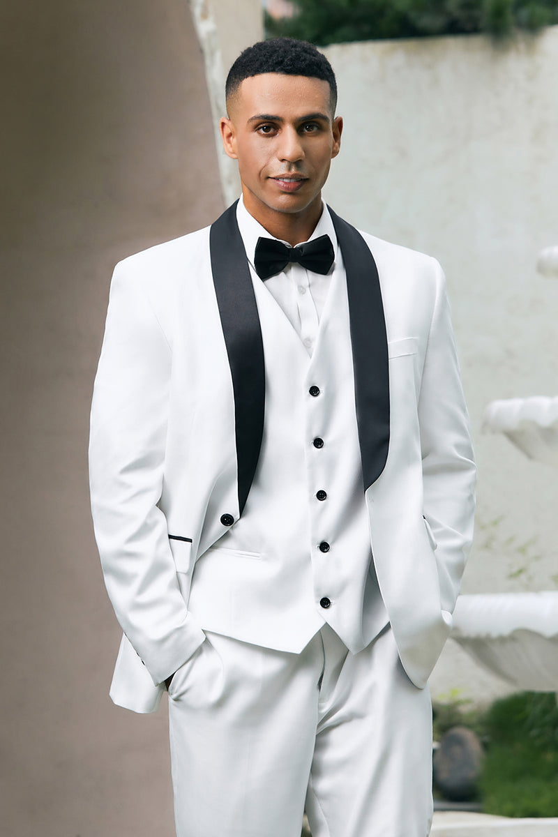 Load image into Gallery viewer, White Shawl Lapel 3 Pieces One Button Men&#39;s Suits