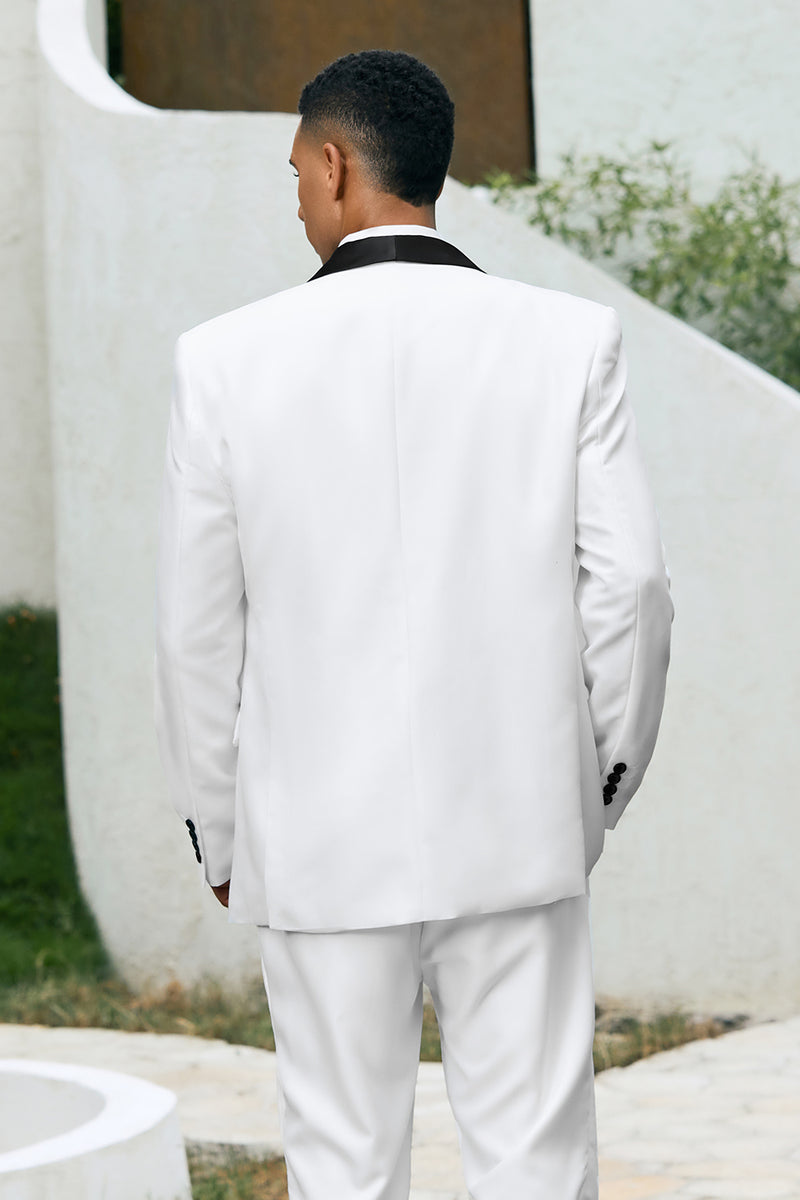 Load image into Gallery viewer, White Shawl Lapel 3 Pieces One Button Men&#39;s Suits