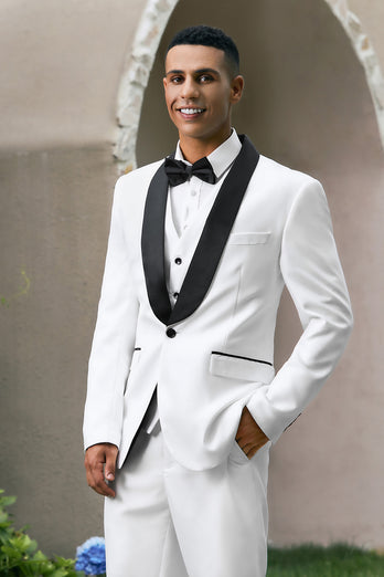 White Shawl Lapel 3 Pieces One Button Men's Suits