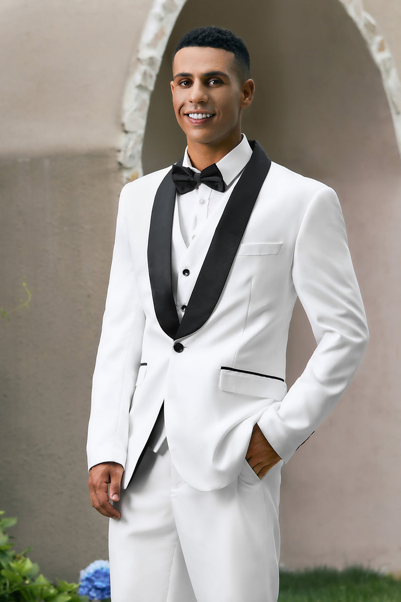 Load image into Gallery viewer, White Shawl Lapel 3 Pieces One Button Men&#39;s Suits