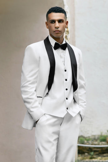 White Shawl Lapel 3 Pieces One Button Men's Suits