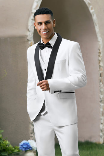 White Shawl Lapel 3 Pieces One Button Men's Suits