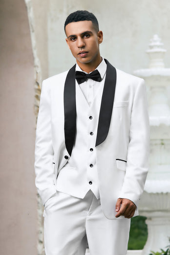 White Shawl Lapel 3 Pieces One Button Men's Suits