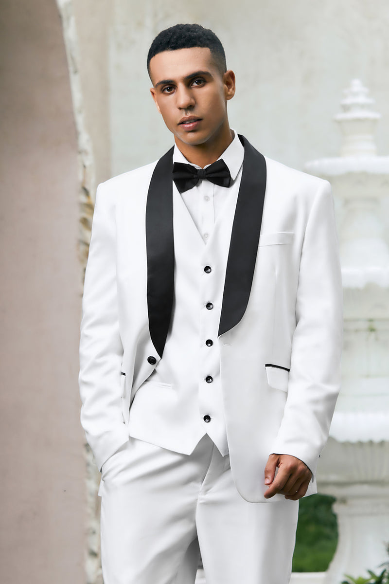 Load image into Gallery viewer, White Shawl Lapel 3 Pieces One Button Men&#39;s Suits