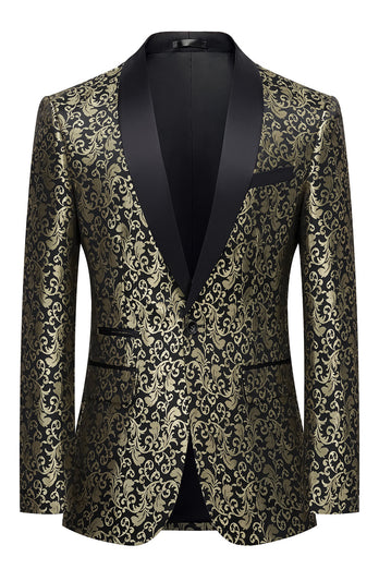 Golden Jacquard Shawl Lapel Men's Blazer