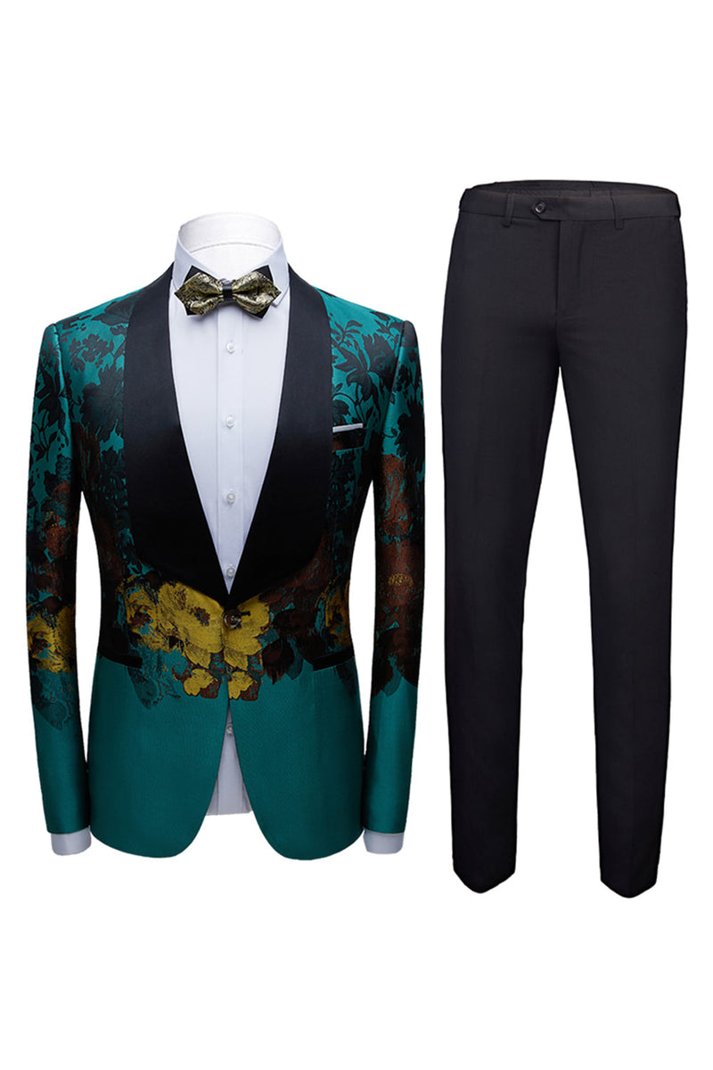 Load image into Gallery viewer, Peacock Green 2 Pieces Jacquard Shawl Lapel Men&#39;s Suits