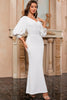 Load image into Gallery viewer, White Mermaid V Neck Long Prom Dress with Puff Sleeves