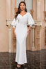 Load image into Gallery viewer, White Mermaid V Neck Long Prom Dress with Puff Sleeves