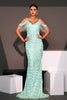 Load image into Gallery viewer, Sparkly Light Blue Cold Shoulder Sequined Mermaid Long Prom Dress