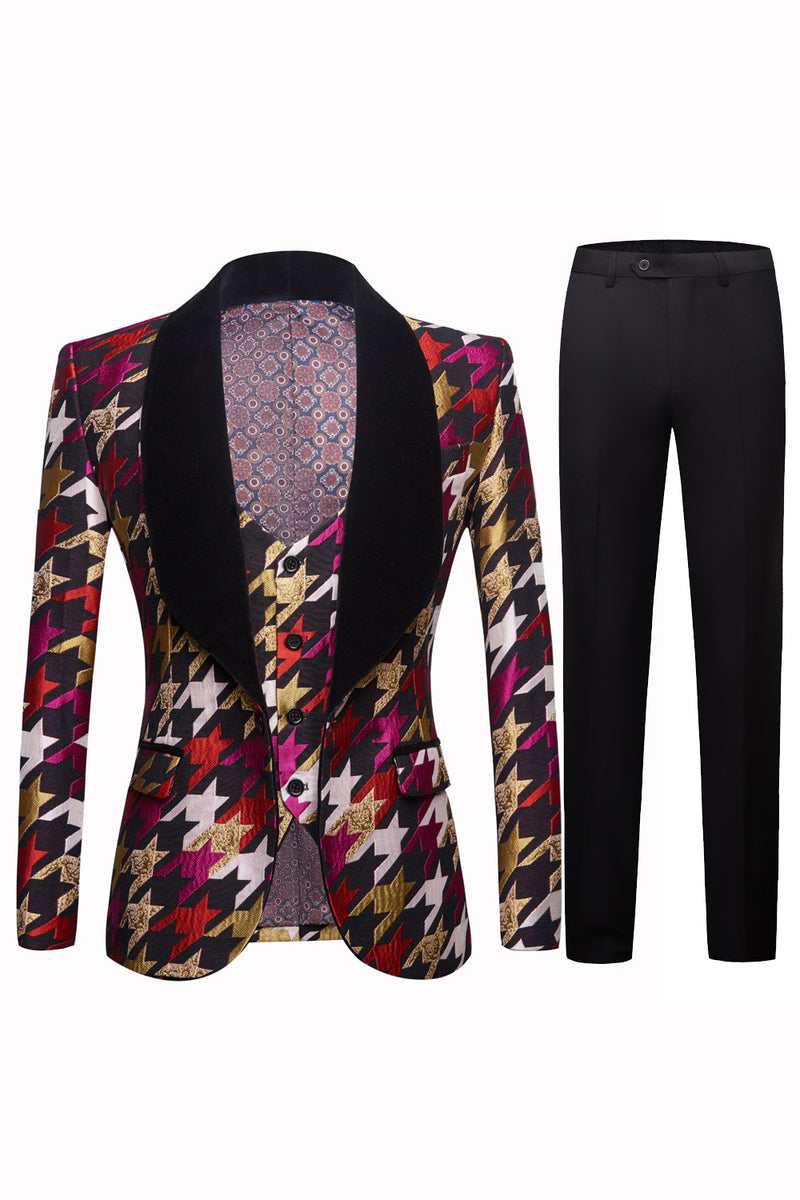 Load image into Gallery viewer, Shawl Lapel Purple 2 Pieces Houndstooth Plaid Men&#39;s Prom Suits