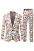 Load image into Gallery viewer, Notched Lapel White 2 Pieces Graffiti Print Men&#39;s Prom Suits