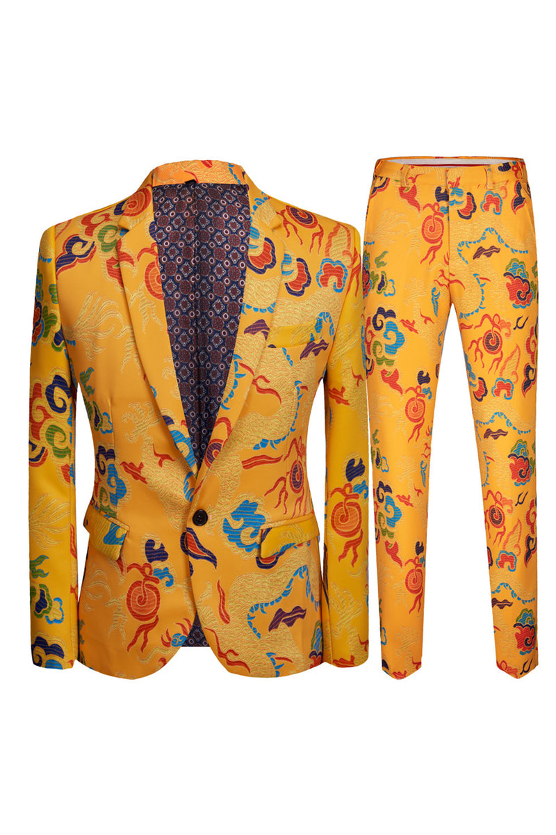 Load image into Gallery viewer, Notched Lapel Yellow Dragon Printed 2 Pieces Men&#39;s Prom Suits