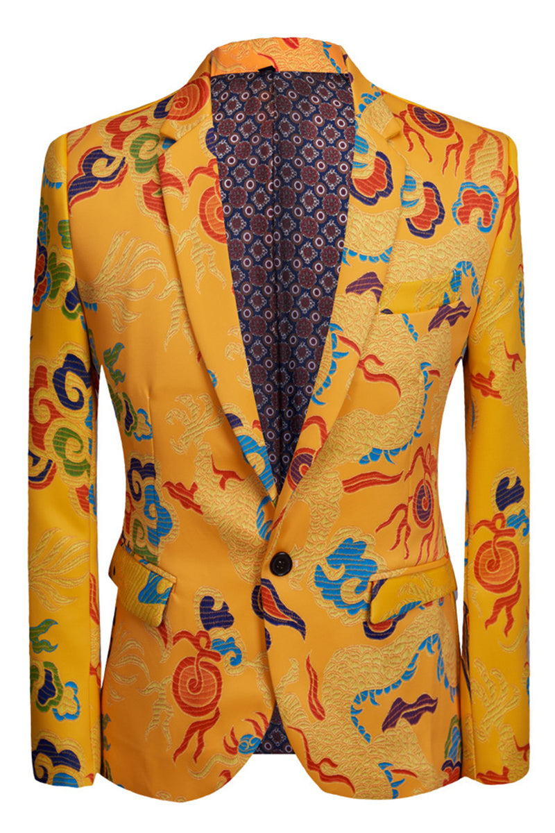 Load image into Gallery viewer, Notched Lapel Yellow Dragon Printed 2 Pieces Men&#39;s Prom Suits