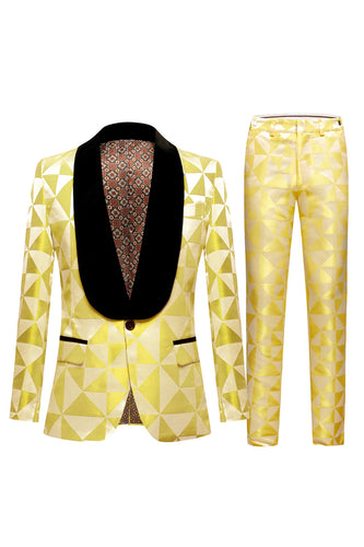 Shawl Lapel Formal 2 Piece Golden Yellow & Black Tuxedo (Jacket + Pants) Suit Set