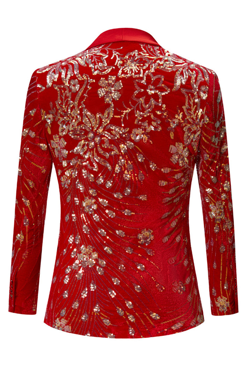 Load image into Gallery viewer, Shiny Sequins Red Jacket Lapel One Button Wedding Suit