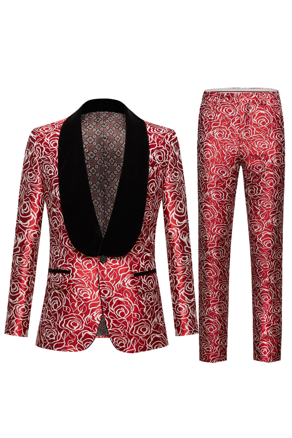 Shawl Lapel Red Rose 2 Piece One Button Men's Suits