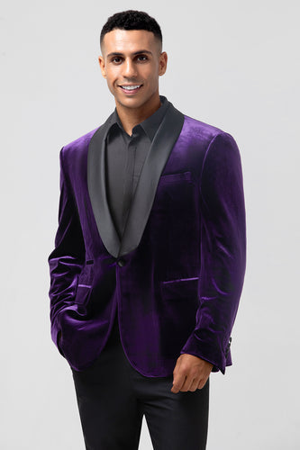 Dark Purple Shawl Lapel One Button Men's Prom Blazer