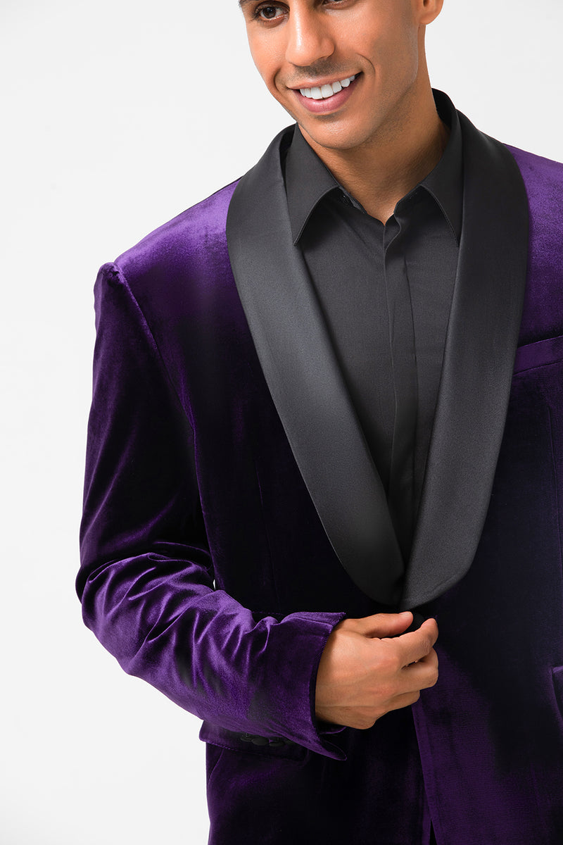 Load image into Gallery viewer, Dark Purple Shawl Lapel One Button Men&#39;s Prom Blazer