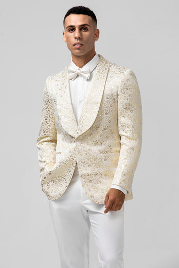 Ivory Shawl Lapel One Button Men's Blazer