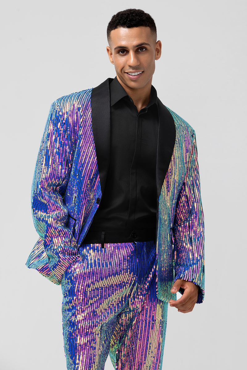 Load image into Gallery viewer, Sparkly Purple Shawl Lapel One Button 2 Pieces Men&#39;s Prom Suits