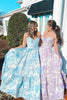 Load image into Gallery viewer, Chic Blue Corset Floral Sweetheart A Line Long Prom Dress