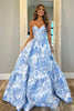 Load image into Gallery viewer, Chic Blue Corset Floral Sweetheart A Line Long Prom Dress