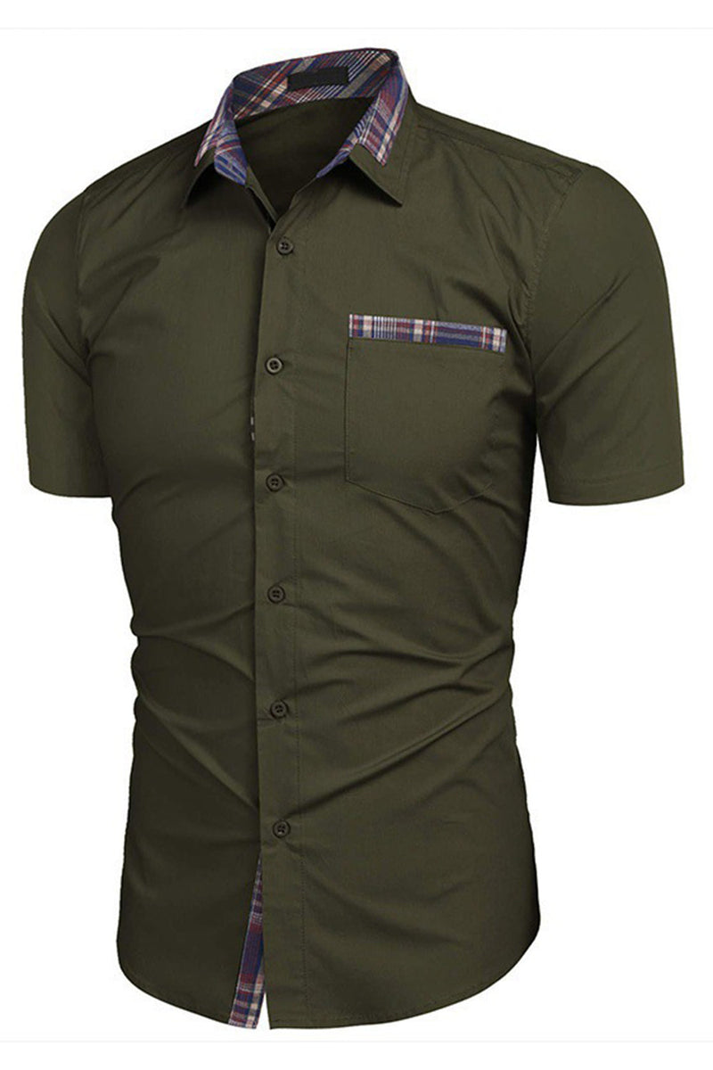 Load image into Gallery viewer, Army Green Short Sleeves Button Down Casual Men&#39;s Shirt