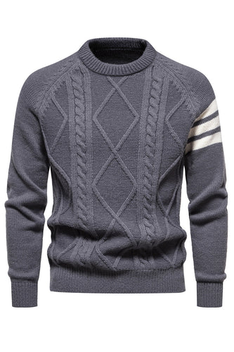 Grey Men's Round Neck Slim Fit Pullover Sweater