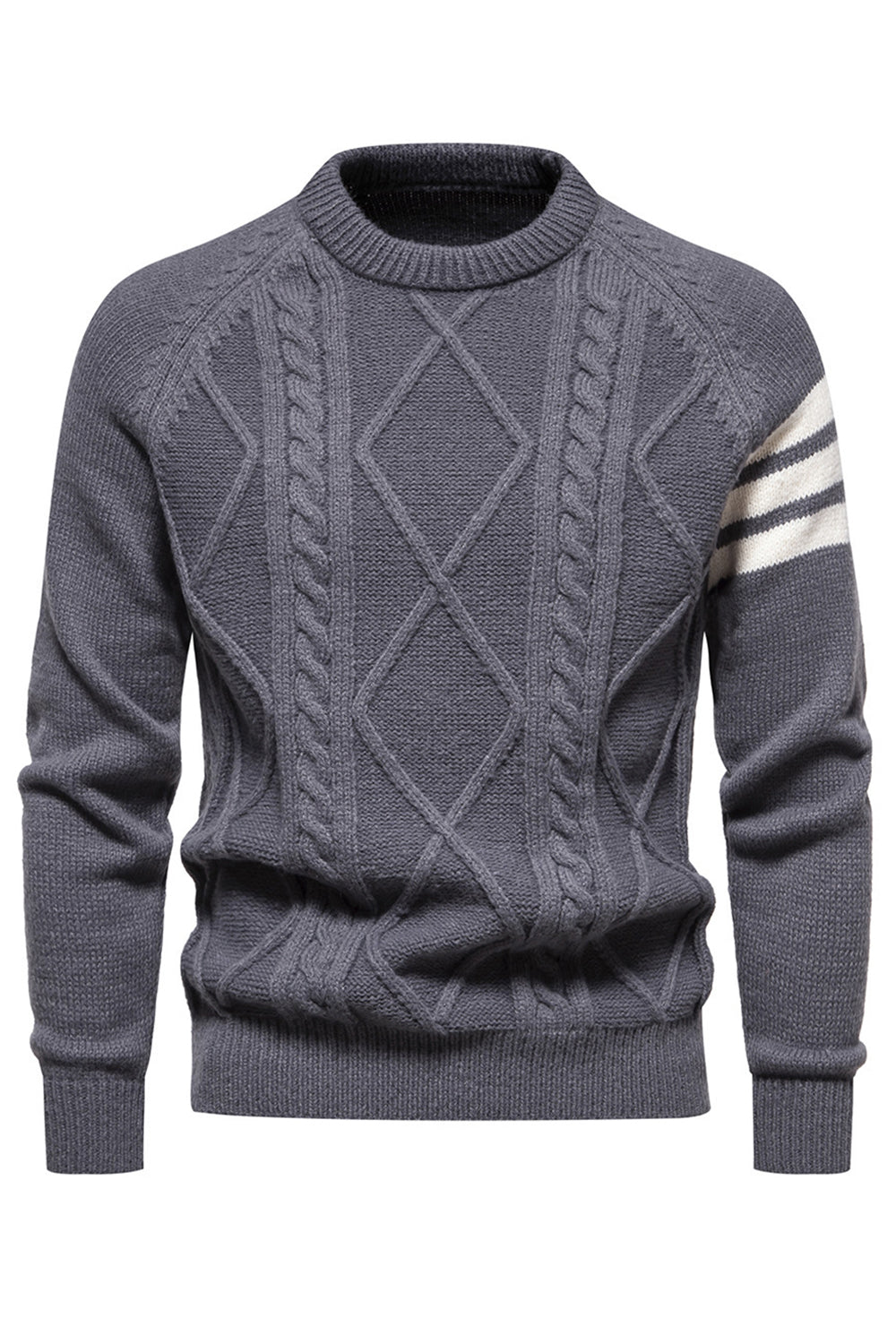 Grey Men's Round Neck Slim Fit Pullover Sweater