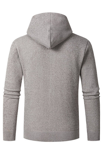 Grey Men's Hooded Cardigan Jacket