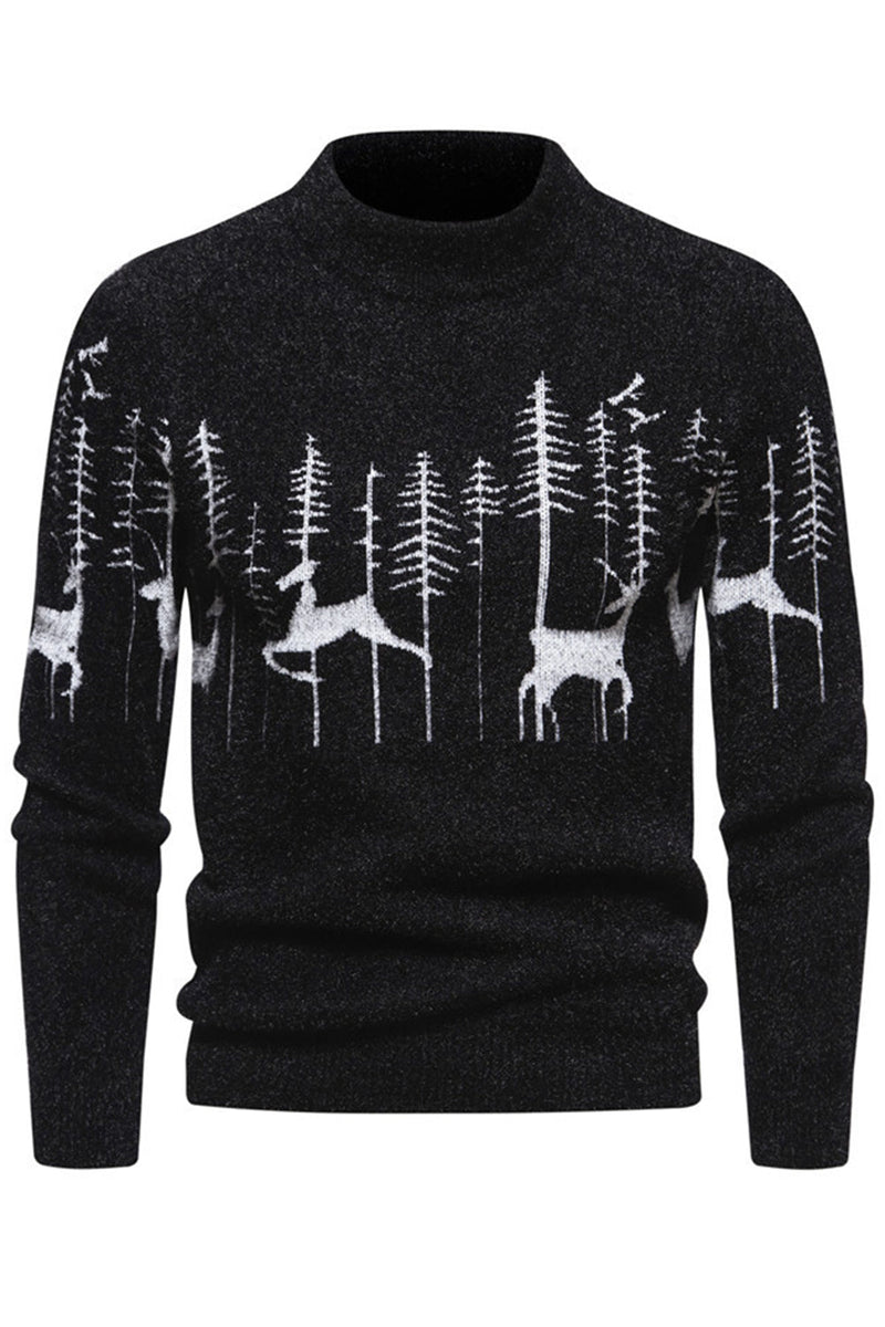 Load image into Gallery viewer, Men&#39;s Black Slim-fit Crew Neck Christmas Deer Print Sweater