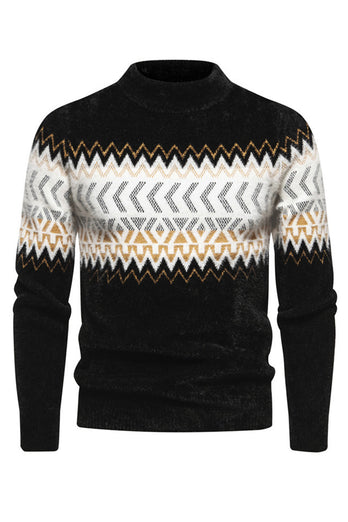 Black Colorblock Round Neck Slim Fit Men's Sweater Top