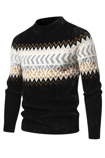 Black Colorblock Round Neck Slim Fit Men's Sweater Top