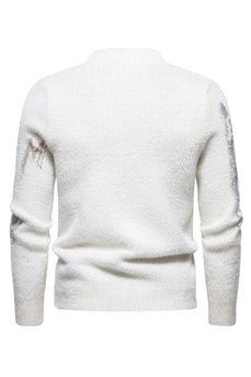 White Round Neck Slim Fit Men's Sweater