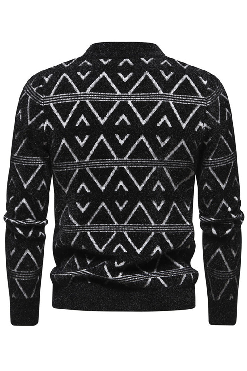 Load image into Gallery viewer, White Men&#39;s Round Neck Striped Print Pullover Sweater