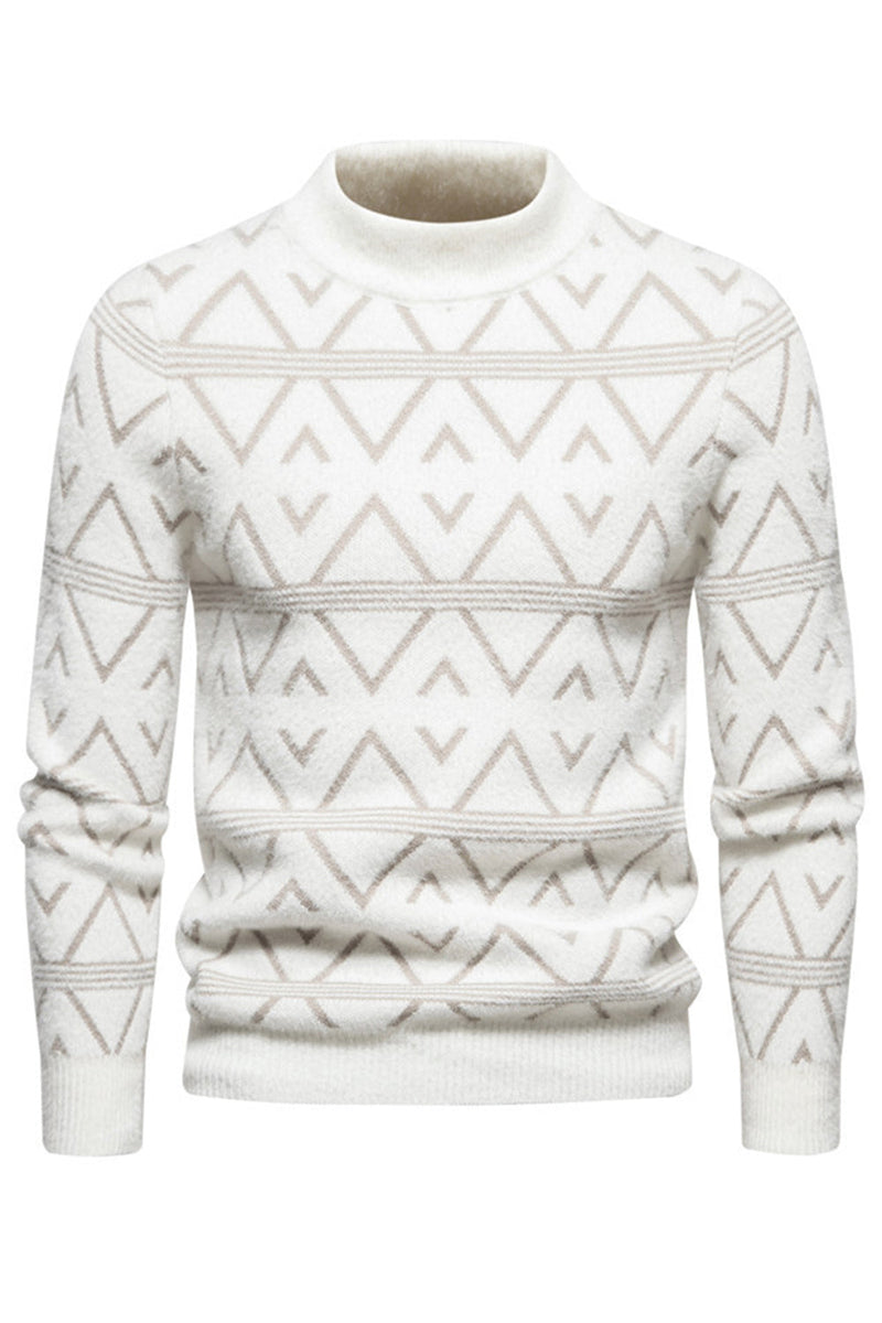 Load image into Gallery viewer, White Men&#39;s Round Neck Striped Print Pullover Sweater