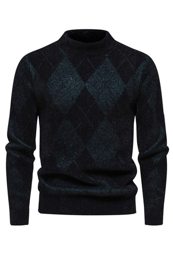 Light Khaki Men's Round Neck Knit Printed Sweater