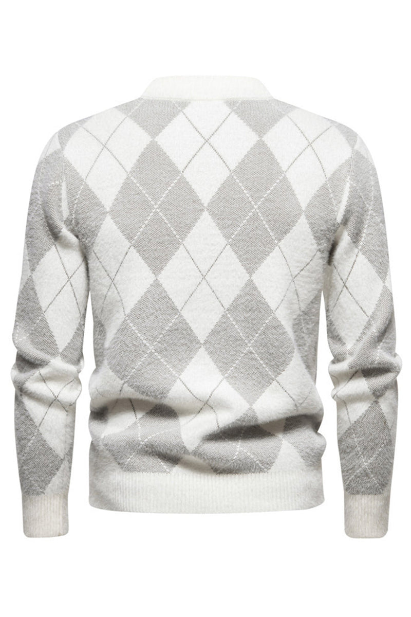 Load image into Gallery viewer, Light Khaki Men&#39;s Round Neck Knit Printed Sweater