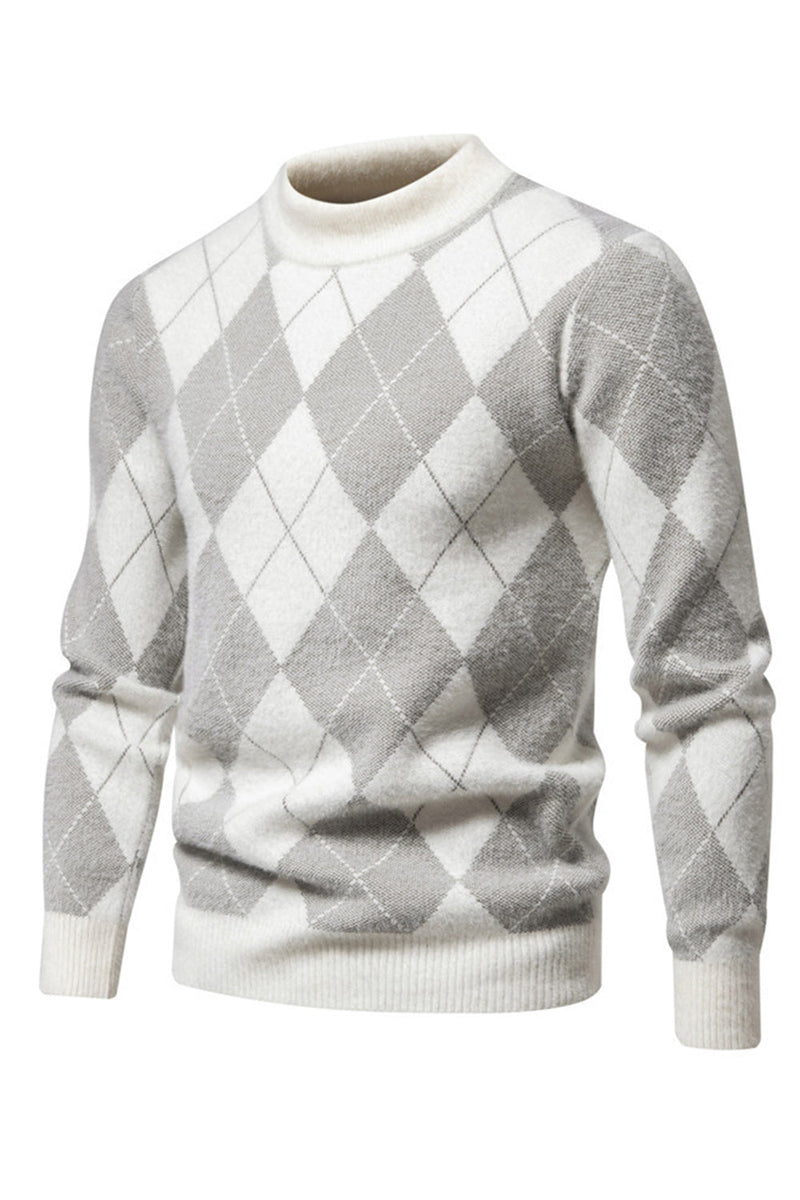 Load image into Gallery viewer, Light Khaki Men&#39;s Round Neck Knit Printed Sweater