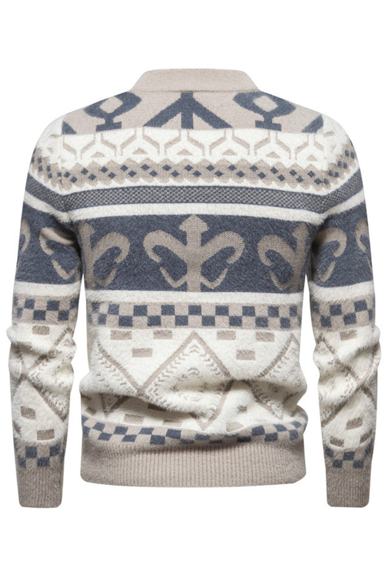 Load image into Gallery viewer, Men&#39;s Slim Fit Khaki Pullover Printed Knitted Sweater