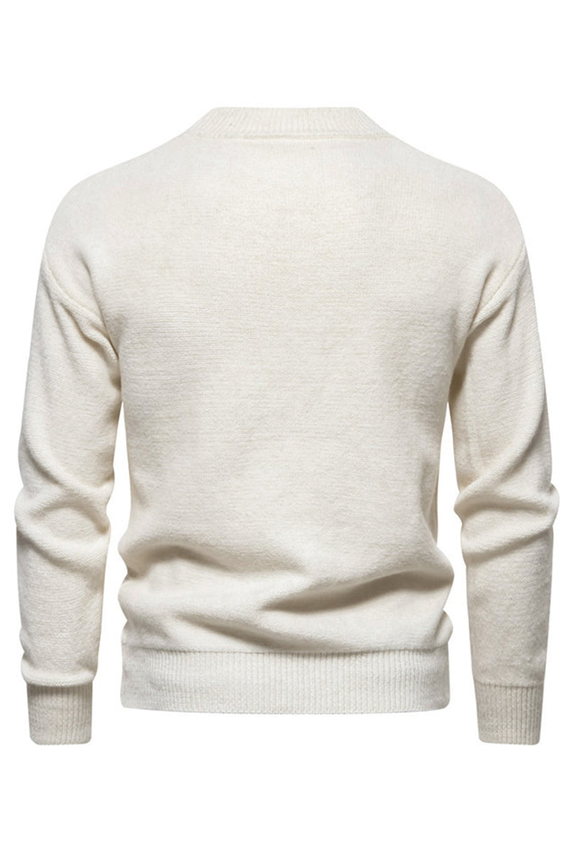 Load image into Gallery viewer, White Jacquard Round Neck Men&#39;s Knit Sweater