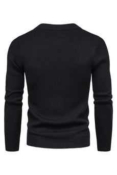 Black Round Neck Men's Zippered Knitted Sweater