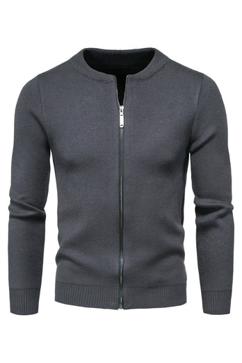 Black Round Neck Men's Zippered Knitted Sweater