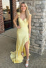 Load image into Gallery viewer, Yellow Corset Mermaid Spaghetti Straps Ruffles Prom Dress with Slit