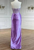 Load image into Gallery viewer, Sparkly Beaded Purple Corset Mermaid Strapless Prom Dress with Slit