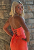 Load image into Gallery viewer, Strapless Mermaid Orange Corset Beaded Ruffles Prom Dress