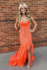 Load image into Gallery viewer, Strapless Mermaid Orange Corset Beaded Ruffles Prom Dress